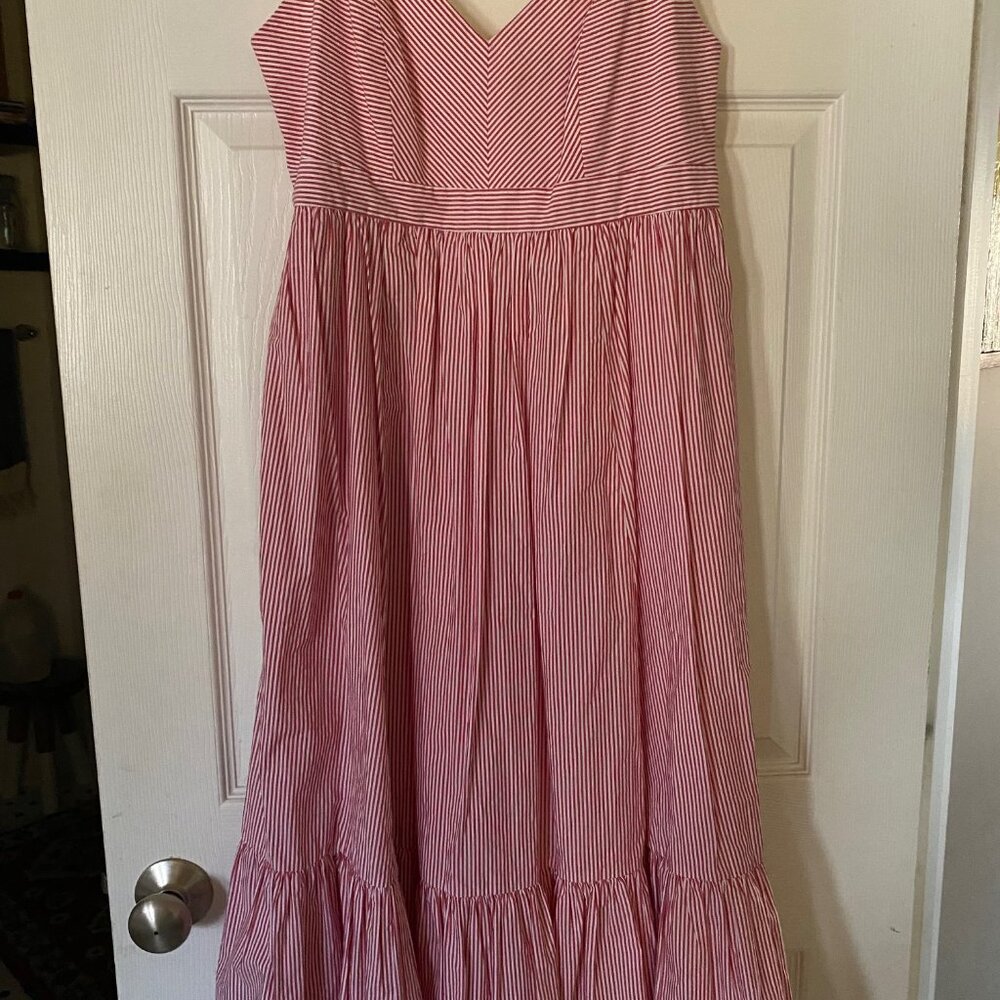 J.Crew red and white striped sundress, size 6, full skirt, pockets, brand new